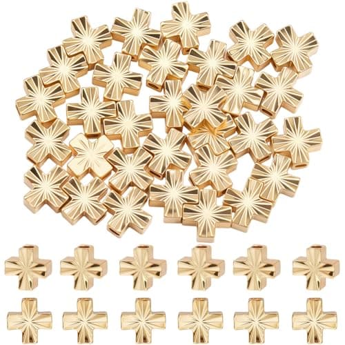 Beebeecraft 1 boîte de 50 Petites Perles D'Espacement en Forme de Croix Plaquées Or 18 carats 6x6x2mm pour la Fabrication de Bracelets Colliers et Bijoux.