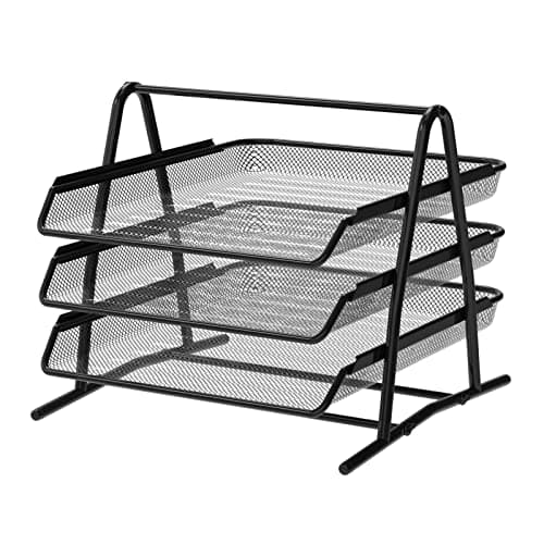Detectalia Plateau Organisateur de Bureau et de Documents 3 Niveaux Noir. Dossier A4, Caisson de Bureau, Classeurs, Bureau d'ordinateur, Organisateur de Tiroirs, Matériau en Maille Métallique Noir