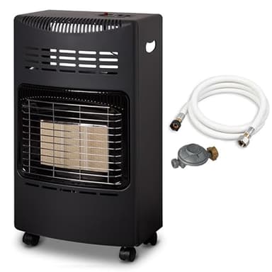 FAVEX - Chauffage d'appoint gaz 4200 - Prêt à l'emploi livré avec Tuyau et détendeur-Intérieur-Brûleur céramique Infrarouge-3 Puissances de Chauffe-jusqu'à 40 m², Acier, Noir