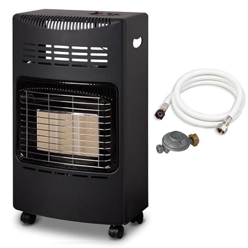 FAVEX - Chauffage d'appoint gaz 4200 - Prêt à l'emploi livré avec Tuyau et détendeur-Intérieur-Brûleur céramique Infrarouge-3 Puissances de Chauffe-jusqu'à 40 m², Acier, Noir