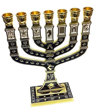 Jerusalem Ménorah de en émail Bleu 7 Branches 12 tribus 11,9 cm de Haut