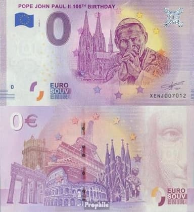Billet de banque Vatikanstadt Souvenirschein 100. Anniversaire Pape Johannes Paul non circulé 2020 0 Euro 100. Anniversaire Pape Johann (argent pour les collectionneurs - pas de moyen de paiement)