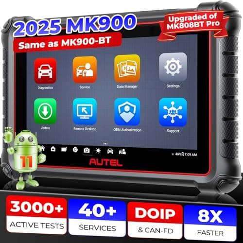 Autel MaxiCOM MK900 Valise Diagnostic Auto: 2025 Idem MK900BT, Mise à Jour de MX808S, MK808BT Pro, MK808Z Outil Analyse Bidirectionnel, CANFD&DOIP, 3000+ Tests Actifs, 40+ Service, Diagnostic OE,11 OS