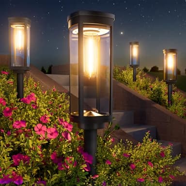 EDISONFIRE Solaires Jardin pour Extérieurs 4 Pièces Lampes IP65 Étanche Eclairage Solaire Décoration Pour Jardin, Terrasse, Chemin, Pelouse, Blanc Chaud