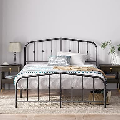 Zinus Heidi Lit Double 140 x 190 cm - Cadre en Métal Avec Tête et Pied - 31 cm de Hauteur - Noir
