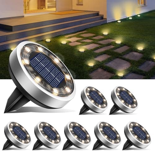 btfarm Lot de 8 Lampe Solaire Au Sol, 8 LED Jardin Exterieur Solaire Etanche IP65 Lumiere Solaire, Spot Solaire Extérieur pour Chemins Pelouse Terrasse Allée Cour Piscine, Blanc Chaud