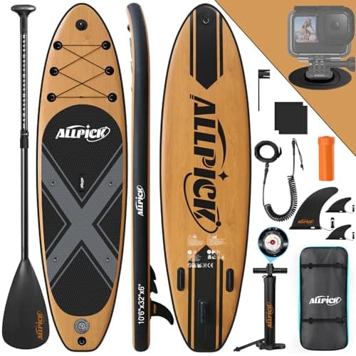 ALLPICK Paddle Gonflable, Kit de Padelsurf de Stand Up Paddle Sup Gonflable de 320 cm, avec Support Universel pour Caméra, Pagaie réglable, Débutants et confirmés, 150 kg
