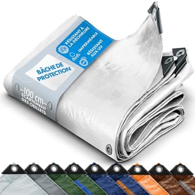 KARAT - Bâche de Protection - Tarpaulin étanche, résistant à la déchirure - Bâche avec Oeillets Inoxydable - Couverture extérieure pour travaux - Epaisse densité 140 g/m², Blanc 1,5x6 m