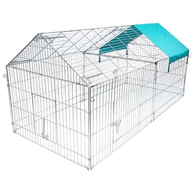 EUGAD Lapin Enclos, Parc pour Petits Animaux, Cage Extérieure en Métal, Clôture Pliable avec Toit et Voile Solaire pour Rongeur Chat Choit Poule, 220x103x85cm
