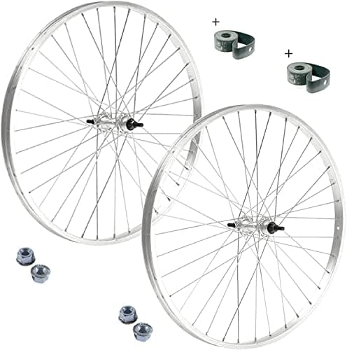Paire de roue/jante avant + arrière 26" x 1. 3/8 vélos, fixation standard, 1 vitesse, aluminium, acier 26 x 1,38 cm, hollande, vélo de ville – passage, écrous de fixation et rabat inclus