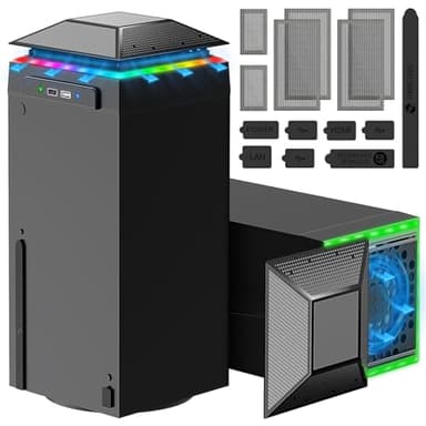 Ventilateur de refroidissement amélioré pour console Xbox Series X, Gorixer AI Control Ventilateur de vitesse réglable automatique/manuel avec filtre à poussière et 7 lumières RVB, système de