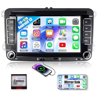 [Upgrade] CAMECHO 2+32G Android 13 Autoradio avec Navi pour VW Polo Touran Golf 5 Golf 6 Skoda Passat Tiguan, 7 Pouces écran Bluetooth WiFi FM USB SWC Mirror Link pour Android/iOS+Canbus