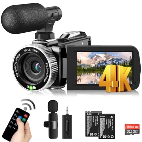 Windancy Caméra 4K caméra 48mp 60fps pour Youtube, enregistreur vidéo fhd1080p / Zoom numérique 18X / Caméra d'écran IPS rotative 3.0 '' 270 ° avec télécommande / 2 Piles/Carte SD