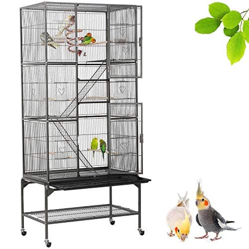 Yaheetech Cage Oiseaux Cage Perroquet Volière Oiseaux Intérieur pour Perruche Calopsitte Conure Canaris avec Pied sur Roulette 77x 46x175,5cm Noir