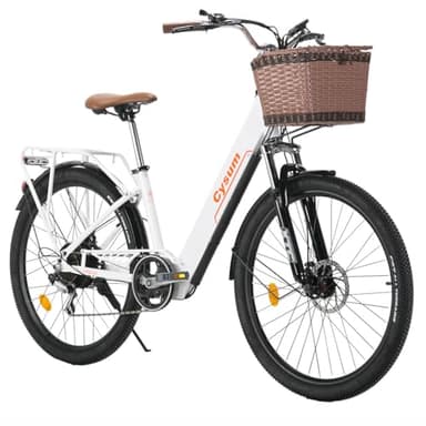 cysum Cityrun Vélo électrique, City E-Bike Femme et Homme, 26 Pouces Pedal Assist vélo électrique, Batterie 36 V 10 Ah, autonomie 80 km, Moteur 250 W, Max 25 km/h (Blanc)