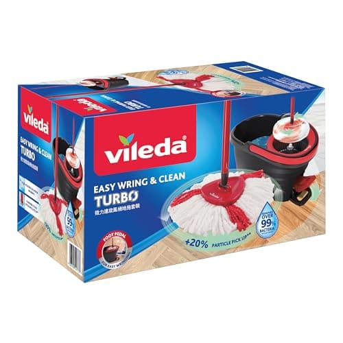 Vileda Vileda Easy Wring & Clean Balai Rotatif et Seau avec pédale | Manche 3 pièces 130 cm | Balai de Sol avec essoreuse | Turbo Recharge 100% Microfibre |