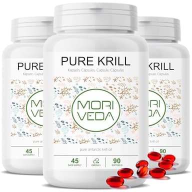 Capsules d'huile de krill - 1000mg d'huile de krill PURE pendant 135 jours - avec astaxanthine oméga 3-6 EPA DHA phospholipides de choline - Moriveda 3x 90 capsules