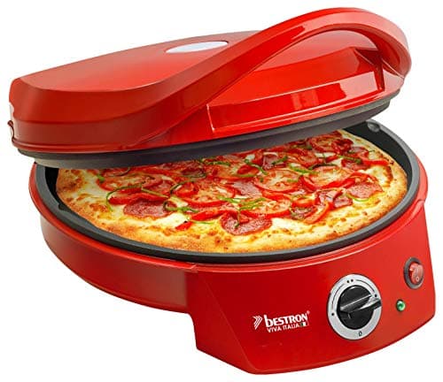 Bestron Four à Pizza Électrique, Four à Pizza Jusqu'à 230°C, Chauffage Haut/Bas pour Pizza Faite Maison Ou Surgelée, Tarte Flambée, Quiche Ou Wraps Jusqu'à Ø 27Cm, 1800 Watts, Couleur: Rouge
