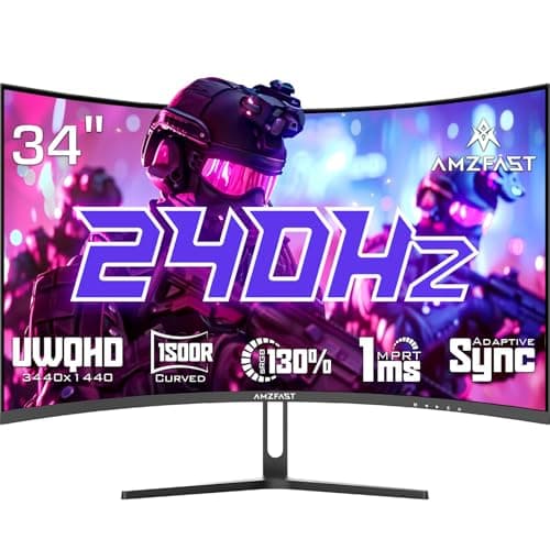Amzfast Ecran Pc Gamer Incurvé 34 Pouces - UWQHD 3440x1440 (21:9), 240 Hz, 1 ms MPRT, AMD FreeSync Premium, sRGB 130% / DCI-P3 98%, HDMI 2.1, DisplayPort, Eye Care, VESA 75x75, PIP/PBP