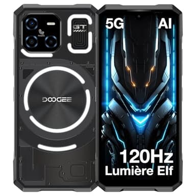 DOOGEE Blade GT 5G Telephone Portable Incassable, Smartphone Incassable avec Effet de Lumière LED, 6,72” FHD+ 120Hz, Dimensity D7050, 32GB+256GB LPDDR5, 48MP AI Caméra, 5500mAh/NFC/AI Fonction/WiFi 6