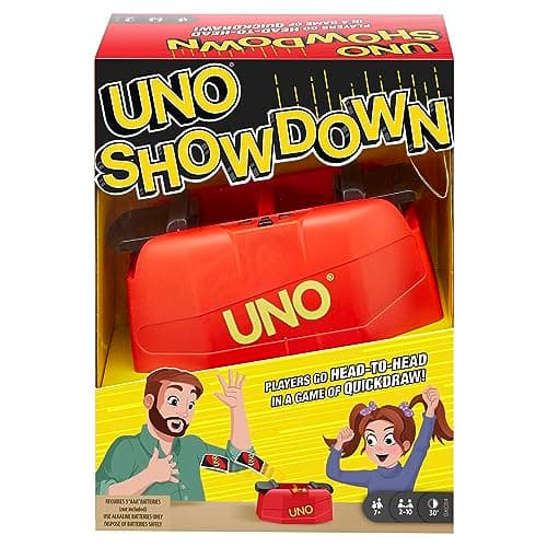 UNO Showdown Jeu de société et de 112 Cartes avec Lanceur, pour Enfants et Adultes, GKC04