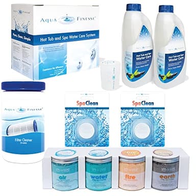 PoolSpezi Aquafinesse Kit complet avec filtre nettoyant 2 spa Clean Puk et sels de bain pour jacuzzi Spa Entretien de l'eau (avec granulés de chlore)