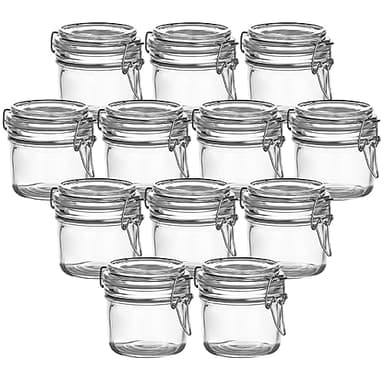 gouveo Lot de 12 bocaux de conservation 200 ml avec couvercle pivotant - petit pot avec fermeture pivotante en fil de fer - bocaux de conservation avec couvercles à fermer (BGR200)