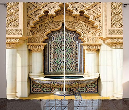 ABAKUHAUS marocain Rideaux, Art Eastern Vintage, Décoration Intérieure Accent Lot de 2 Panneaux, 280x175, Ivoire Brun Clair Bleu