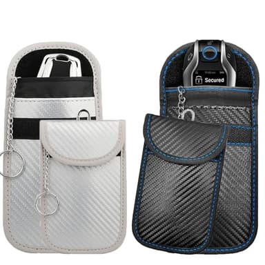 Dinghaole Anti RFID Signal Faraday Pochette Sac, 2 sacs de protection des clés de voiture en fibre de carbone pour la protection des clés, sacs de blocage des signaux