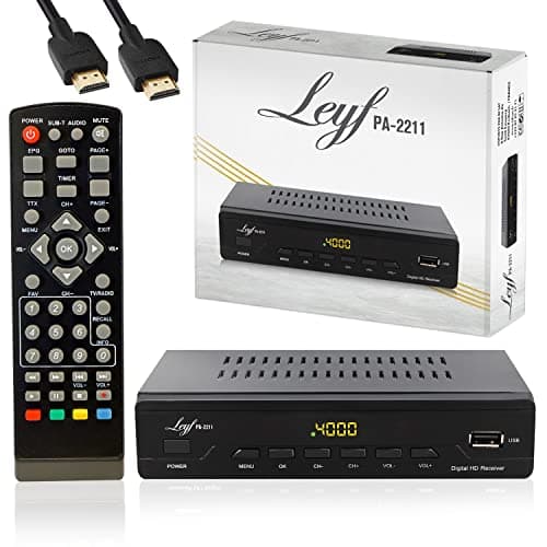 LEYF PA-2211 Décodeur TNT, Full HD 1080p, Chaînes gratuites, DVB T2, Tuner TNT, Décodeur TV (HDTV,SCART,USB) HD pour TV + HD câble