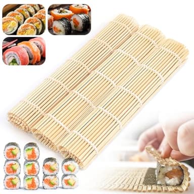 Natte Sushi 3 pièce, Sushi Maker Tapis Sushi en Bambou Naturel pour Rouler les Sushis, Kit Sushi Maki Outil de Préparation des Sushis pour les Débutants