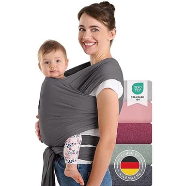 Laleni Echarpe de portage bebe nouveau-né jusqu'à 15 kg en coton - porte bebe naissance certifiée OEKO-TEX | porteur bebe 5,10m de long | porte bebe physiologique gris | porte enfant | sling bébé