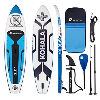 Runwave Planche de Stand Up Paddle Gonflable Antidérapante avec Accessoires Sup Premium | Position Large, Palmes inférieures pour Le contrôle du Surf | Jeunes Adultes Débutant