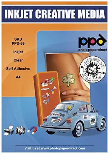 PPD A4 x 10 Autocollants Transparents, Imprimables Jet d'Encre, Qualité Photo, 10 Feuilles Vitrophanie, Stickers Fenêtres Personnalisables PPD-39-10