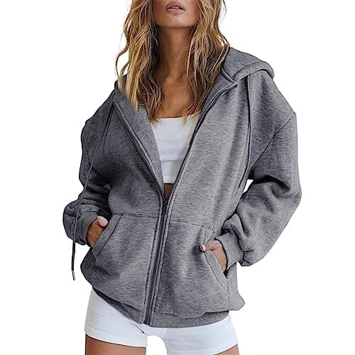 Sweat a Capuche Femme Zippé 2025 Automne Hiver Coton Oversize Manches Longues Hoodie Pull Sweatshirt Chaud Chic Élégant Streetwear Sweatshirts avec Poche Grande Taille Sport Fille Veste Vetement Solde