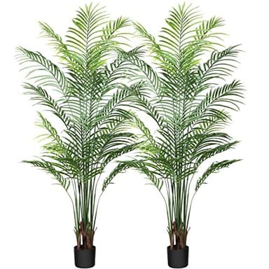 CROSOFMI – Lot de 2 Palmiers d'areca artificiels, Plantes artificielles pour intérieur et extérieur, Feuillage Artificiel et Pot en Plastique pour fête, Bureau, Maison, décoration, 170 cm