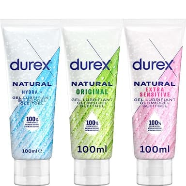 Durex Gels Lubrifiants - Naturel à l'Aloë Vera - Naturel Extra Sensitive - Naturel Hydratant à l'Acide Hyaluronique - Lot de 3 Gels 100ml