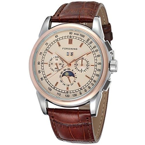 Forsining FSG319M3T2 Montre pour homme automatique avec phases de lune et bracelet en cuir