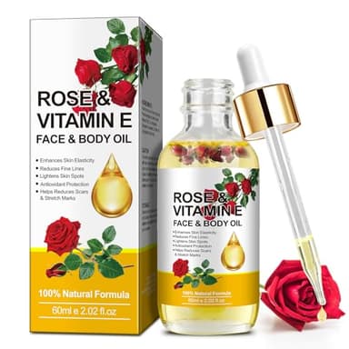 Huile visage et corps à la vitamine E de rose - 100% naturelle Hydratation Réduire les rides Atténuer les cicatrices et les vergetures Améliorer l'élasticité de la peau Huile de massage visage corps