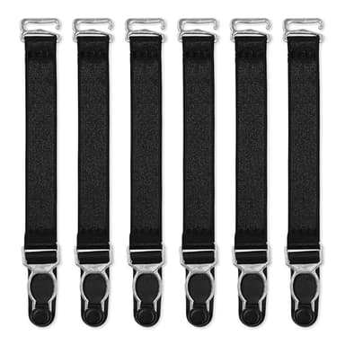 Satini Métal Clip Porte-jarretelles Ceinture Lingerie Sangles (Noir - Argent, 6 Sangles)