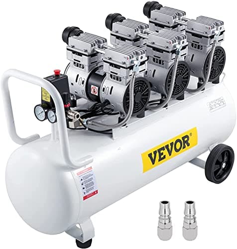 VEVOR Compresseur d'air silencieux sans huile 22 gallons 100 l air comprimé silencieux avec 2 manomètres pour réparation domestique, nettoyage du chauffage au sol, peinture en tôle
