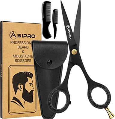 ASIPRO Ciseaux Barbe et Moustache Ensemble Comprenant Peigne Barbe et Peigne Moustache avec Étui de Transport, Beard Trimming Scissors Petit Ciseaux Entretien Barbe Homme Ciseaux Moustache Homme