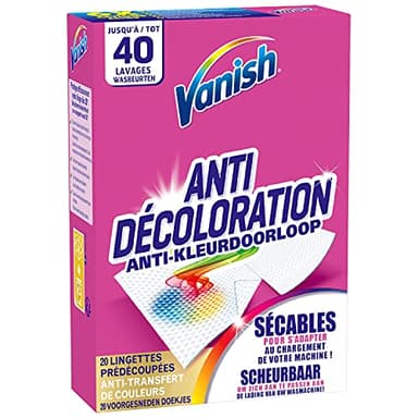 Vanish Lingettes Anti Décoloration - 20 Lingettes détachantes, jusqu'à 40 lavages