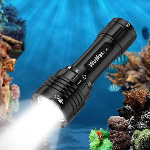 Wurkkos lampe de plongée, 3600 lumens lampe de plongée rechargeable, IPX8 étanche, 3* CRI 90 LED lampe de poche sous-marine avec et chargeur