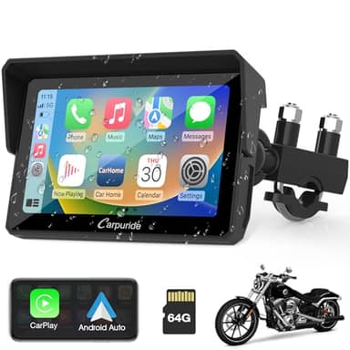 2025 Carpuride W502 Écran Portable sans Fil Carplay et Android Auto pour Moto, Navigation GPS, écran Tactile de 5 Pouces, Double Bluetooth, Carte TF 64G, GStéréo étanche IP67 pour Moto
