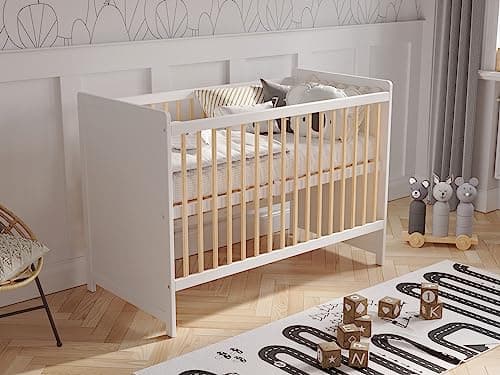 Love For Sleep Lit Bebe Evolutif 120x60cm Transformable avec Barrière de Sécurité Pin Blanc Tokyo lit evolutif Bebe en Bois Lit évolutif Enfant - Baby Bed, lit Bebe Fille, garçon