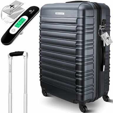 KESSER® Valise de voyage rigide avec balance de valise + étiquette à bagages, valise à roulettes avec serrure à combinaison et 4 roues, coque rigide en ABS, poignée télescopique, antrazit, 75cm – 120L