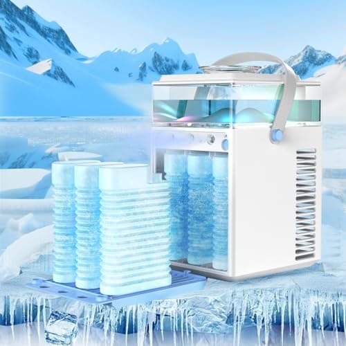 Refroidisseur d'air Portable, 4 en 1 Rechargeable Mini Climatiseur Portable avec 6 Bacs à Glace, Climatiseur Mobile via App Contrôle pour Bureau, Tente, Chambre à Coucher