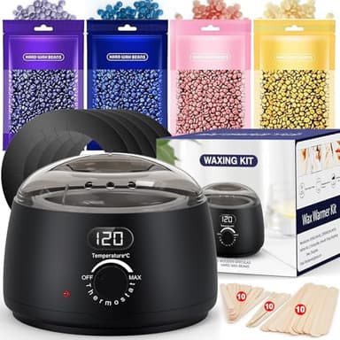 Chauffe Cire Epilation Kit D'épilation à la cire: Appareil a Cire avec LED Écran, 400g Epilation Perle, 30 Spatules, D'épilation à Domicile Kit Pour Tous Les Types de Cheveux