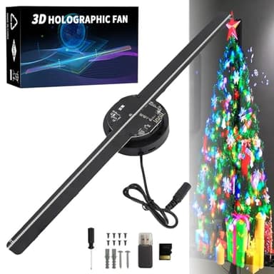 CHENRI Projecteur de ventilateur LED à hologramme 3D, Hologramme 3D, Arbre de Noël en hologramme LED, Hologramme 3D Fan projecteur, Ventilateur hologramme 3D projecteur WiFi pour Bar, Noël, Halloween
